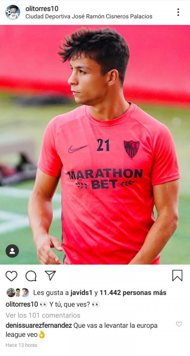 El comentario de Denis Suárez a Óliver en Instagram.