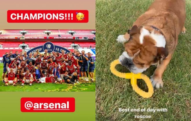 Lewis Hamilton, juega con su perro y celebra el título del Arsenal.