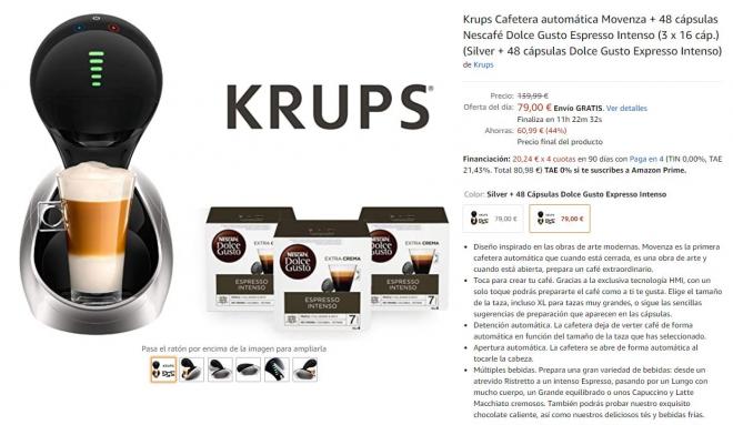 Cafetera Krups con cápsulas en descuento en Amazon.