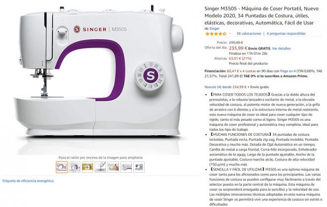 Máquina de coser Singer en oferta en Amazon.