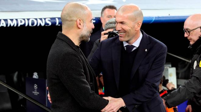 Zidane y Guardiola en el Real Madrid-Manchester City (Foto: EFE).