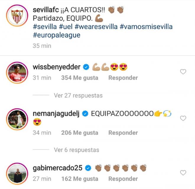 Los comentarios de Mercado, Ben Yedder y Gudelj en Instagram.