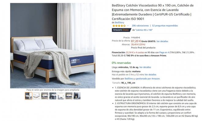 Un colchón de gran calidad a un precio asequible en Amazon.