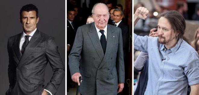 Luis Figo, Juan Carlos I y Pablo Iglesias.