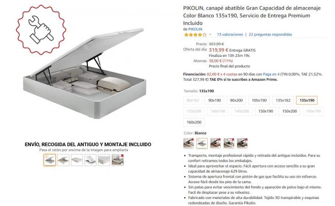 El mejor precio en este canapé Pikolin en Amazon.