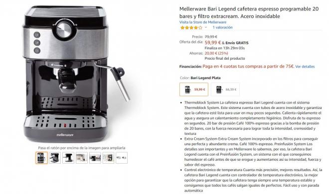 Cafetera espresso en oferta en Amazon.