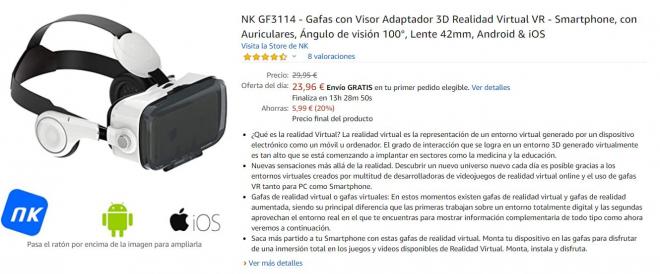Amazon te ofrece estas gafas de realidad virtual.