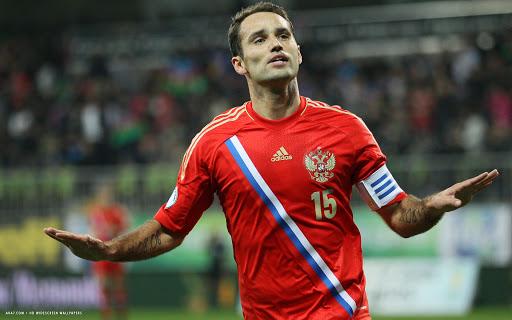 Roman Shirokov celebra un gol con Rusia.