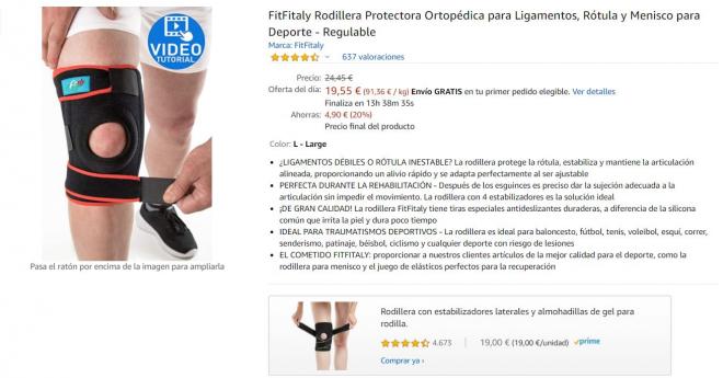 Rodillera ortopédica con descuento en Amazon.