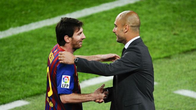 Guardiola y Messi, en un encuentro reciente (Foto: EFE).