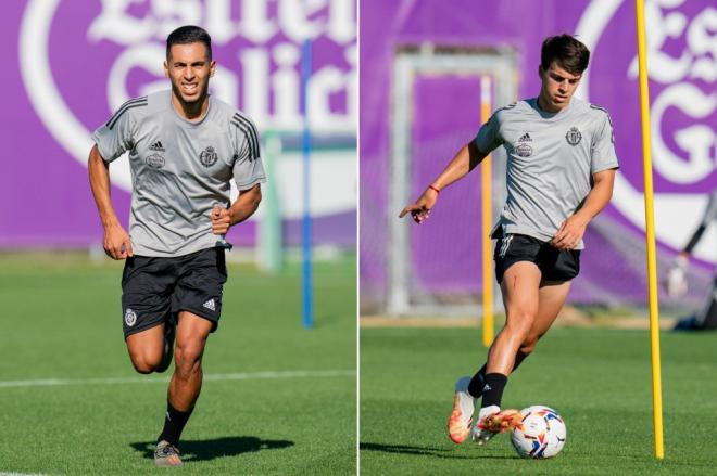 Anuar Tuhami y Álvaro Aguado, en entrenamientos de esta pretemporada (Fotos: Real Valladolid).