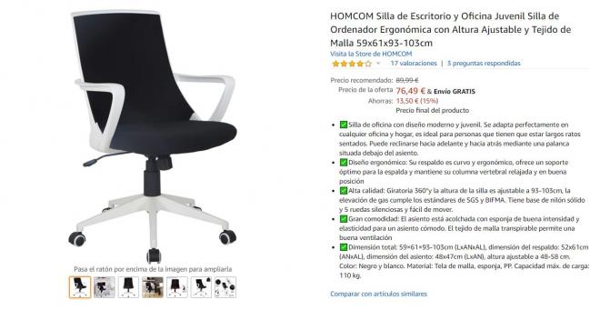 Silla de trabajo con descuento en Amazon.