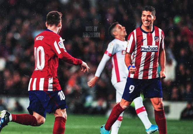 El montaje de Messi y Luis Suárez con el Atlético (Imagen: @AfdezDesign).