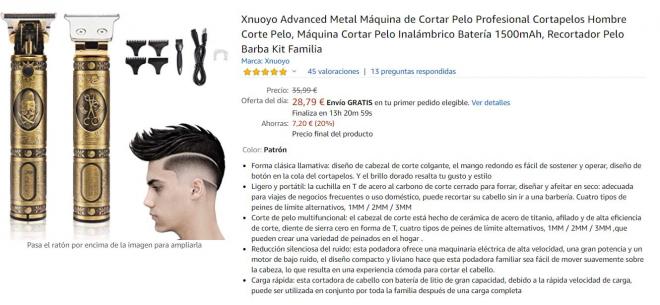 Oferta en esta máquina cortapelos en Amazon.