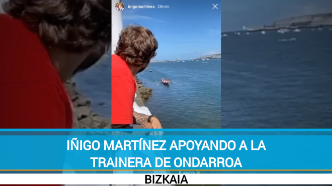 Iñigo Martínez no ha dejado de apoyar a la 'Antiguako Ama' en aguas de Portugalete.