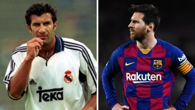 Luis Figo y Leo Messi, con el Real Madrid y el Barcelona.