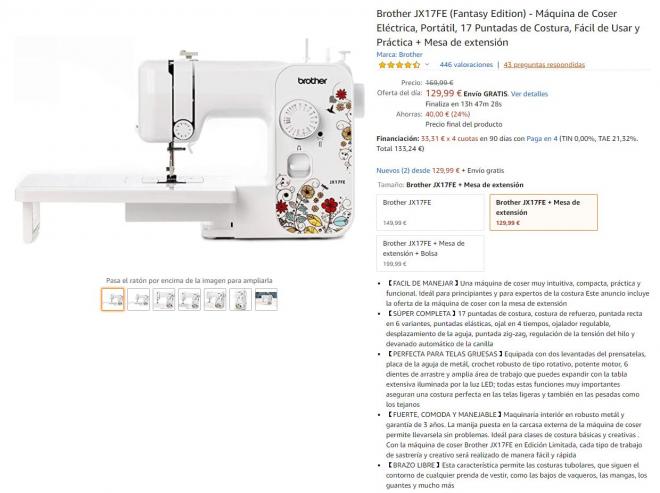 Sólo en Amazon podrás disfrutar del descuentazo en esta máquina de coser.