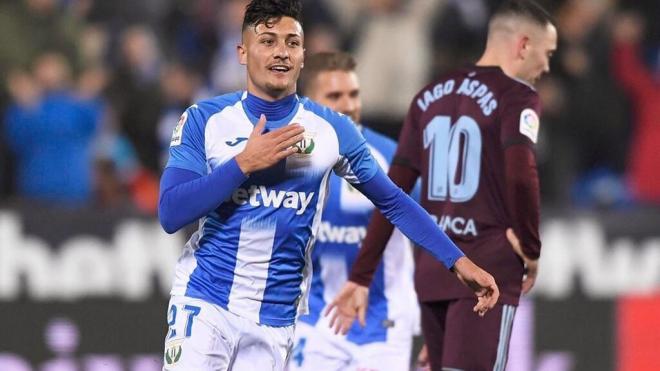 Óscar Rodríguez celebra un gol con el Leganés.