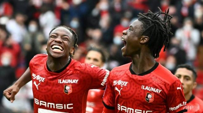 Camavinga celebra su gol con el Rennes ante el Montpellier.