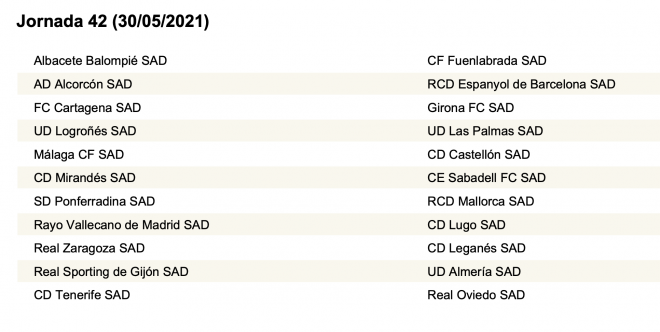 Los partidos de la última jornada de LaLiga SmartBank tras el sorteo.