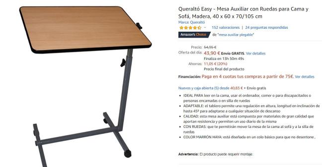 Mesa auxiliar Queraltó disponible en Amazon con oferta.