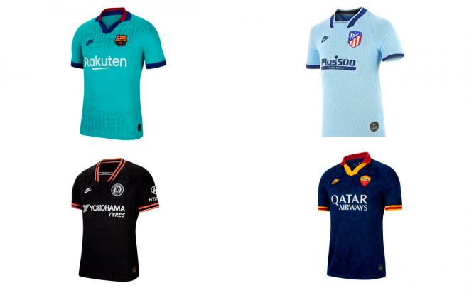 Camisetas Nike del Barça, Atlético, Roma y Chelsea.