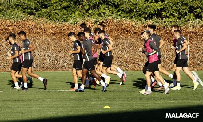 Varios jugadores, durante un entrenamiento en Alhaurín (Foto: Málaga CF).