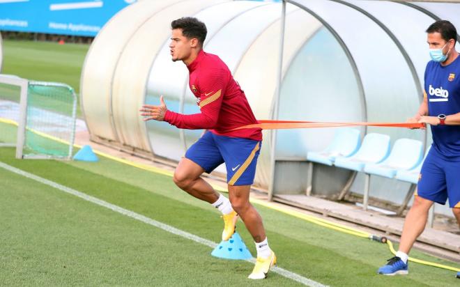 Coutinho, durante el entrenamiento del martes (Foto: FCB).
