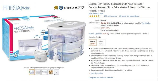 Dispensadora de agua Boston Tech con descuento en Amazon.
