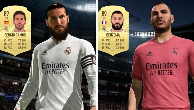 Sergio Ramos y Karim Benzema con sus medias del FIFA 21.