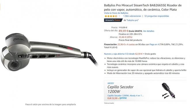 Amazon te ofrece este rizador para el pelo a un precio increíble.
