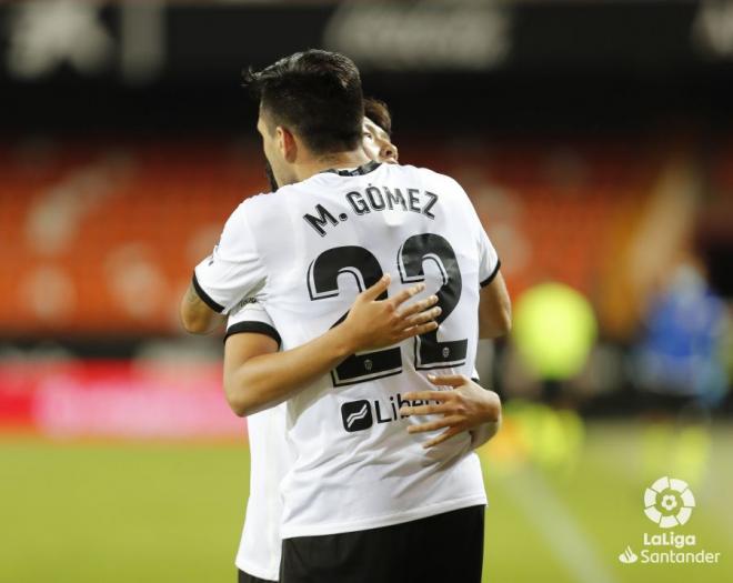 Maxi Gómez y Kang In Lee celebran el 2-2 ante el Levante (Foto: LaLiga).