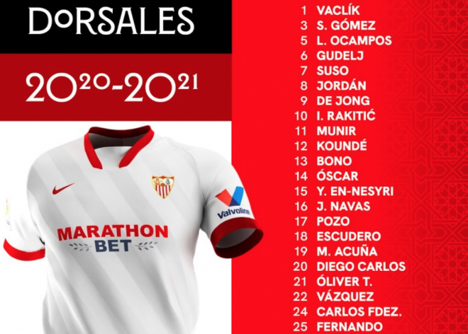 Dorsales del Sevilla para la temporada 20/21.