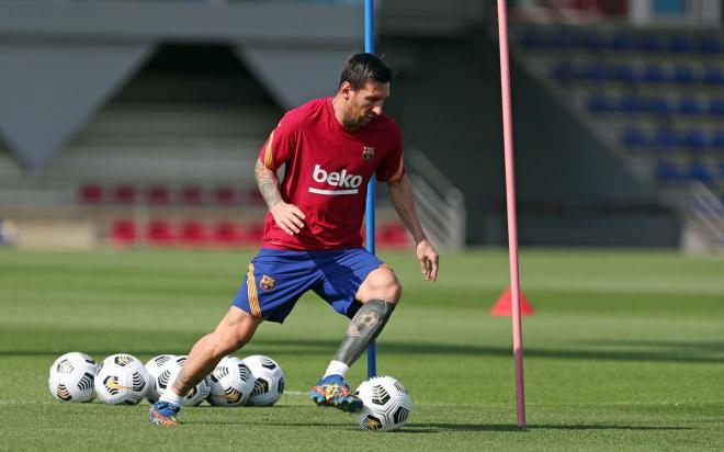 Leo Messi, en una sesión de entrenamiento del Barcelona (Foto: FCB).