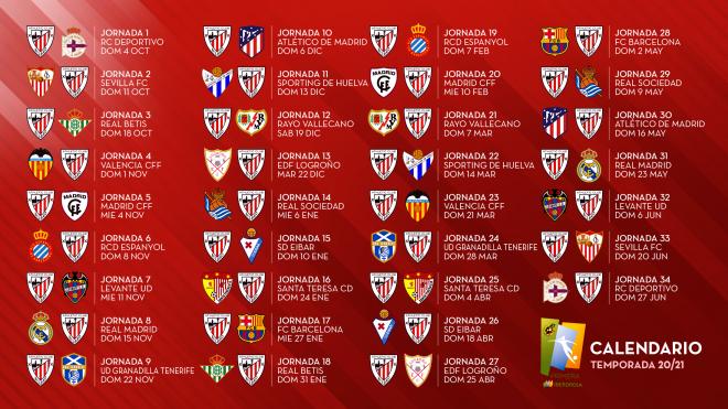 Calendario del Athletic Club femenino en la temporada 2020/21.