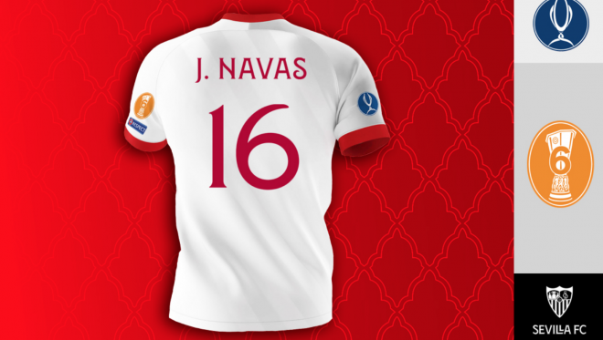 Detalles de la camiseta del Sevilla para la Supercopa de Europa 2020.