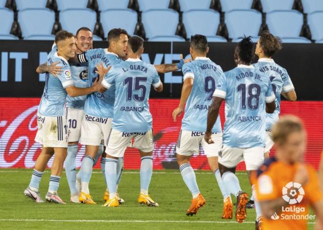 Iago Aspas celebra uno de los goles ante el Valencia (FOTO: LaLiga).