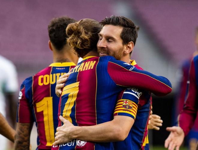 Messi y Griezmann, celebrando un tanto (Foto: FCB).