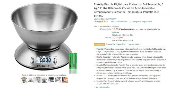 Esta báscula Etekcity sólo la podrás encontrar a este precio en Amazon.
