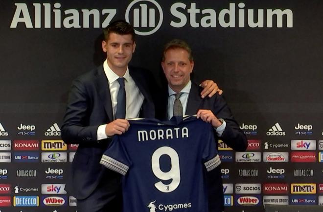 Morata, presentado con la Juventus, tras su salida del Atlético de Madrid (Foto: JFC).