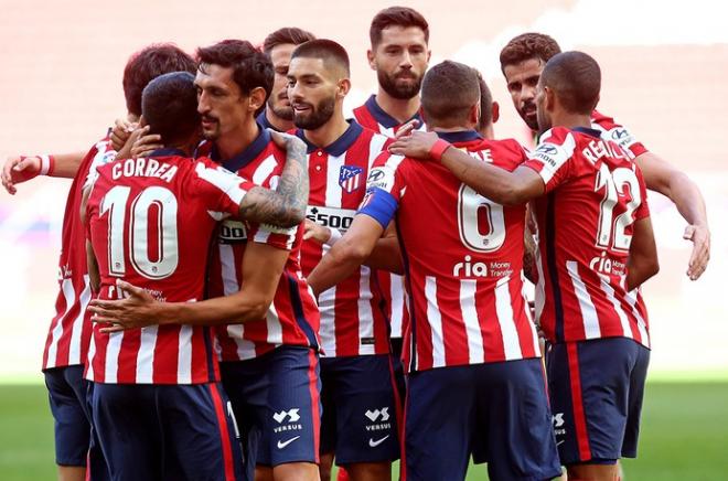 Los jugadores del Atlético celebran el gol de Diego Costa (Foto: ATM).