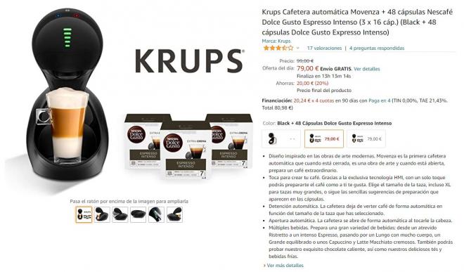 Amazon te trae esta cafetera Krups a un precio excepcional.