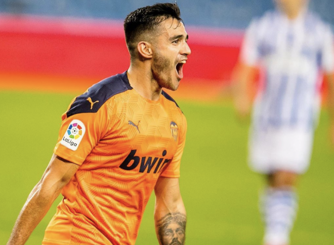 Maxi Gómez celebra el gol ante la Real (Foto: Valencia CF)
