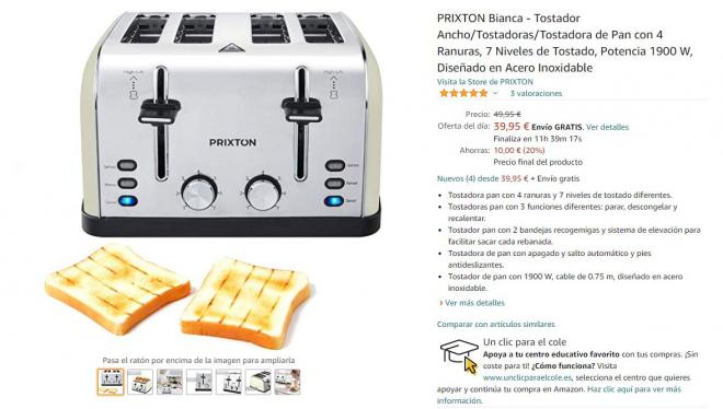 Esta tostadora Prixton podrá ser tuya en Amazon a un gran precio.