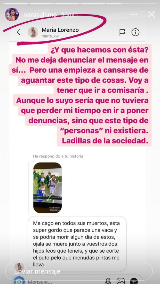 Sara Sálamo estalla en Instagram ante los insultos a Isco.