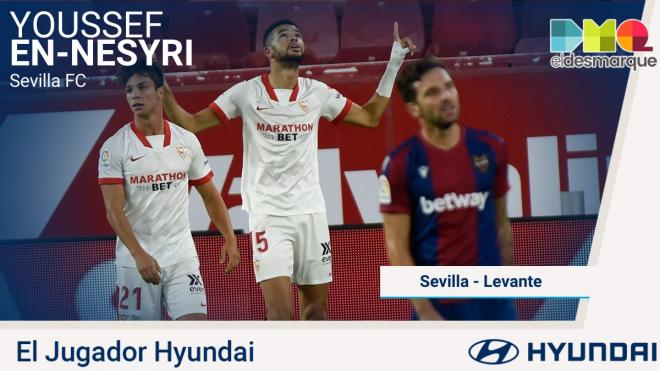 En-Nesyri, jugador Hyundai del Sevilla-Levante.