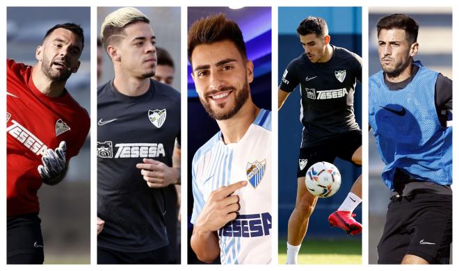 Juan Soriano, Josua Mejías, Luis Muñoz, Jairo y Chavarría (Fotos: Málaga CF).