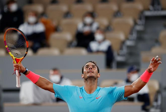 Rafa Nadal celebra una victoria en el último Roland Garros.