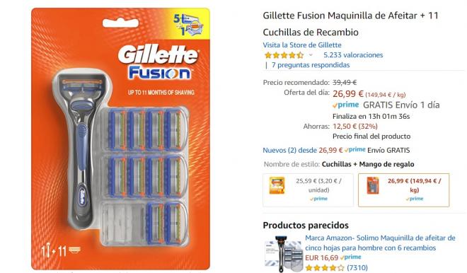 Uno de los descuentos estrella del martes en Amazon: esta maquinilla Gillette.