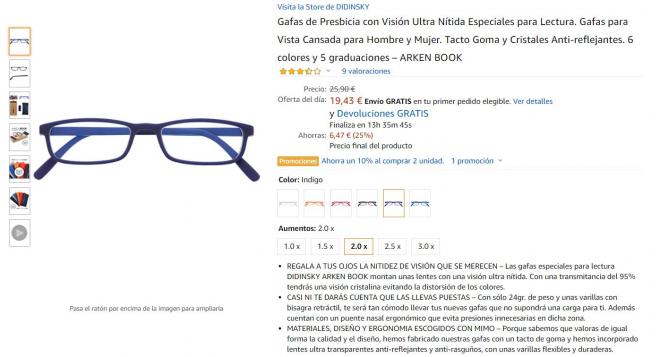 Llévate estas gafas a un precio disponible sólo en Amazon.